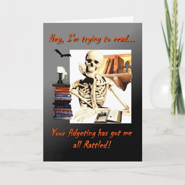 Tarjeta de Halloween, lectura de Skeleton, Rattlag (Anverso)
