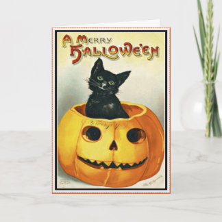 Tarjeta de Halloween Little Black y Jack O' Lanter
