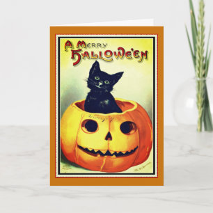 Tarjeta de Halloween Little Black y Jack O' Lanter