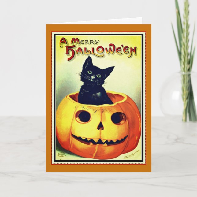 Tarjeta de Halloween Little Black y Jack O' Lanter (Anverso)