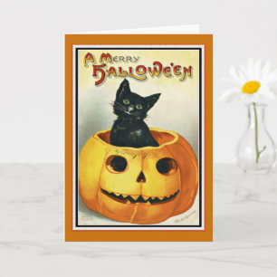 Tarjeta de Halloween Little Black y Jack O' Lanter