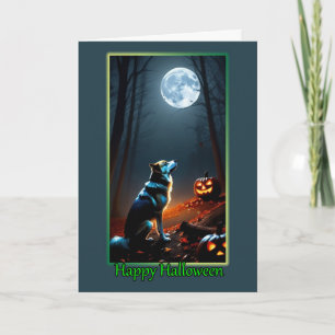 Tarjeta de halloween Lobf iluminada por la luna