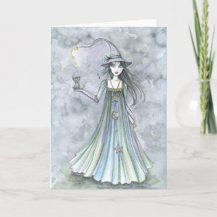 Tarjeta de halloween para brujas con gatitos