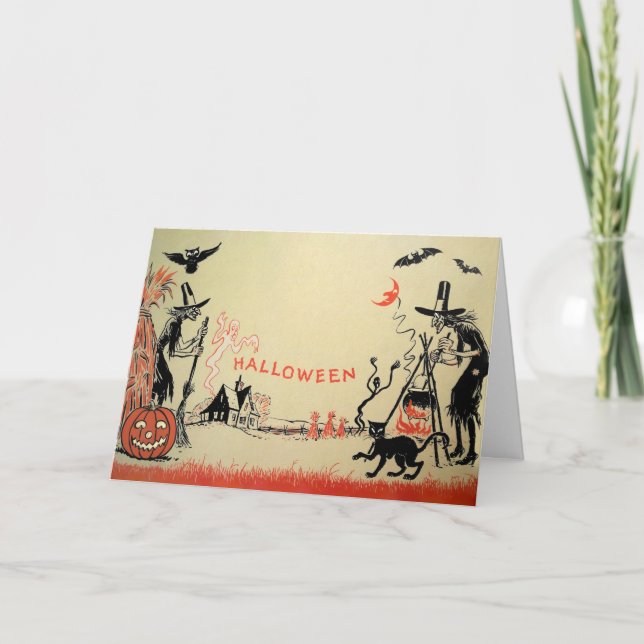 Tarjeta de Halloween para brujas de época (Anverso)