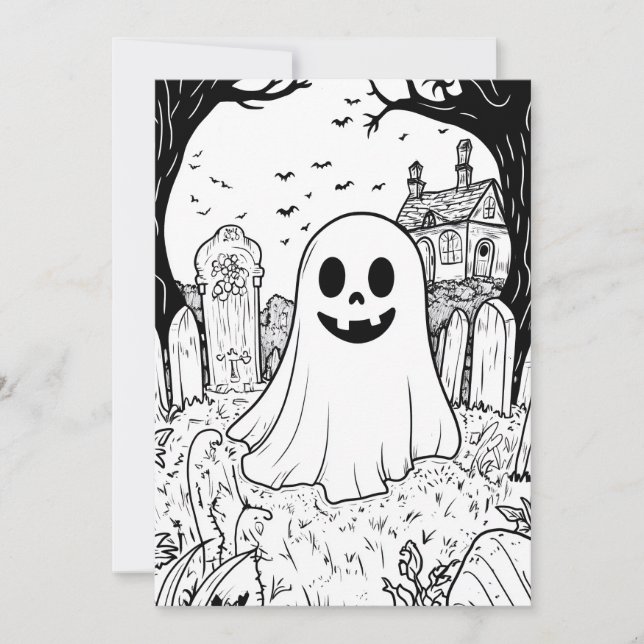Tarjeta de Halloween para colorear DIY - Fantasma  (Anverso)