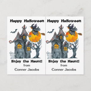 Tarjeta de Halloween para fiesta escolar de brujas