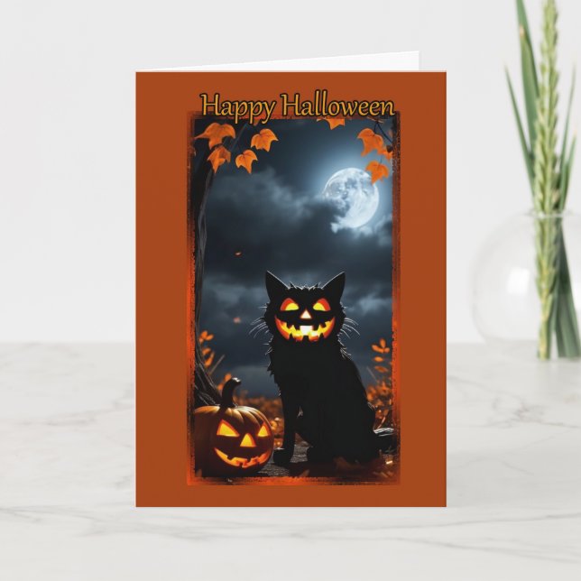 Tarjeta de Halloween para gato Jack-O-Lantern (Anverso)