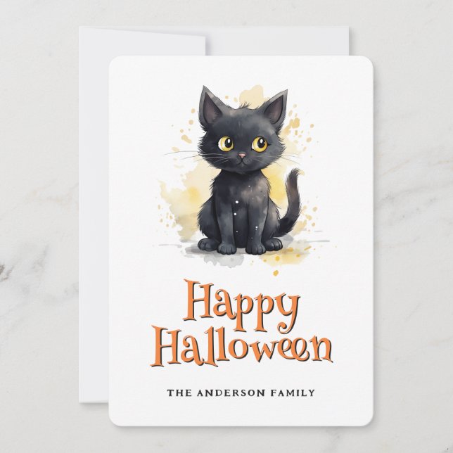 Tarjeta de Halloween para gato negro lindo (Anverso)
