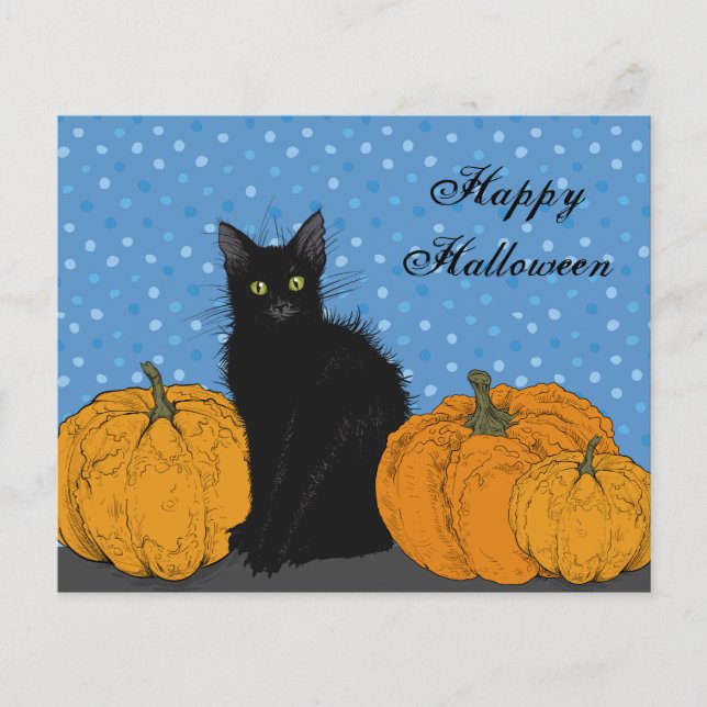 Tarjeta de Halloween para Gatos y Calabazas Negro  (Anverso)