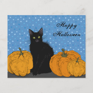Tarjeta de Halloween para Gatos y Calabazas Negro 