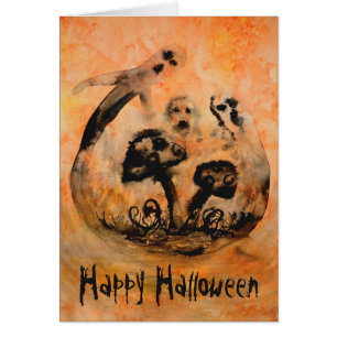 Tarjeta de Halloween para hongos fantasma