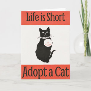 Tarjeta de Halloween para la adopción de gato negr