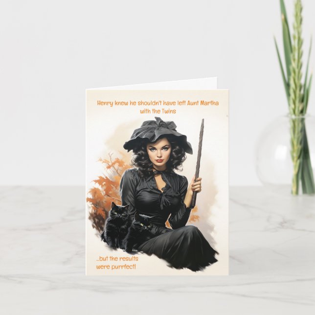 Tarjeta de Halloween para niñera de los gatos negr (Anverso)