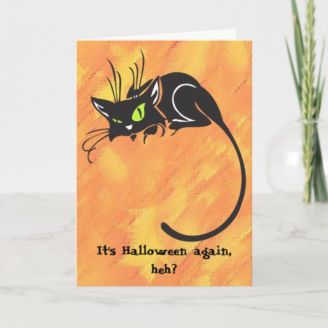 Tarjeta de Halloween para niños de gato negro (Anverso)