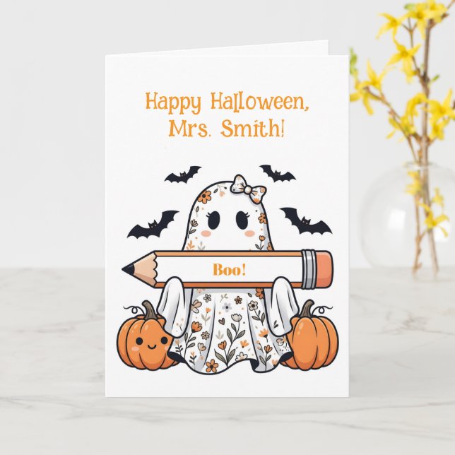 Tarjeta de Halloween personalizada de fantasma lin (flor amarilla)