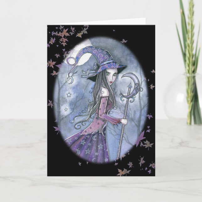 Tarjeta de Halloween Purple Witch de Molly Harriso (Anverso)