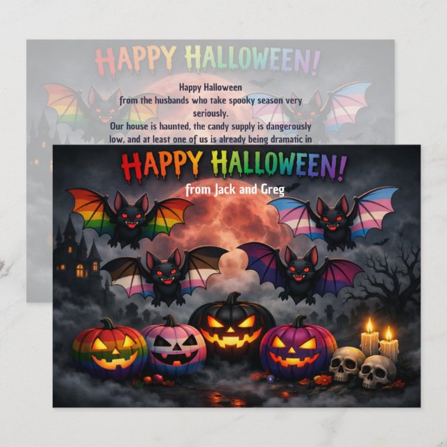 Tarjeta de Halloween queer y espeluznante 🎃🌈 (Anverso / Reverso)