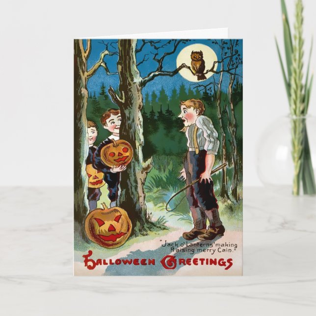 Tarjeta de Halloween Retro Jack o' Lantern (Anverso)