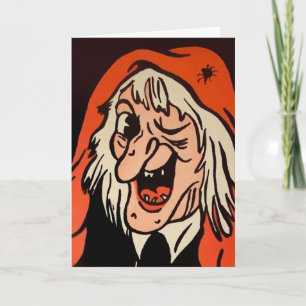 Tarjeta de Halloween Retro Witch Head