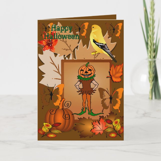 Tarjeta de Halloween Scary Jack O Lantern Scarecro (Anverso)