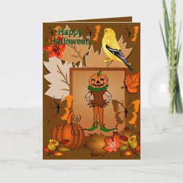 Tarjeta de Halloween Scary Jack O Lantern Scarecro