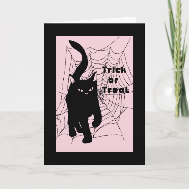 Tarjeta de Halloween, truco o gato (Anverso)