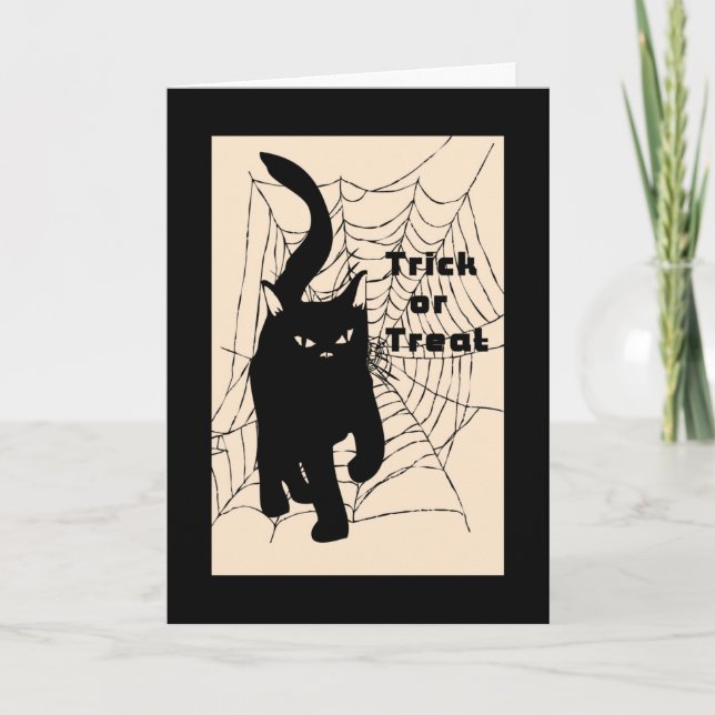 Tarjeta de Halloween, truco o gato (Anverso)