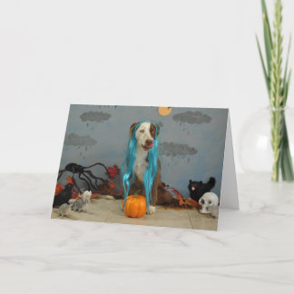Tarjeta de Halloween usando perros disfrazados
