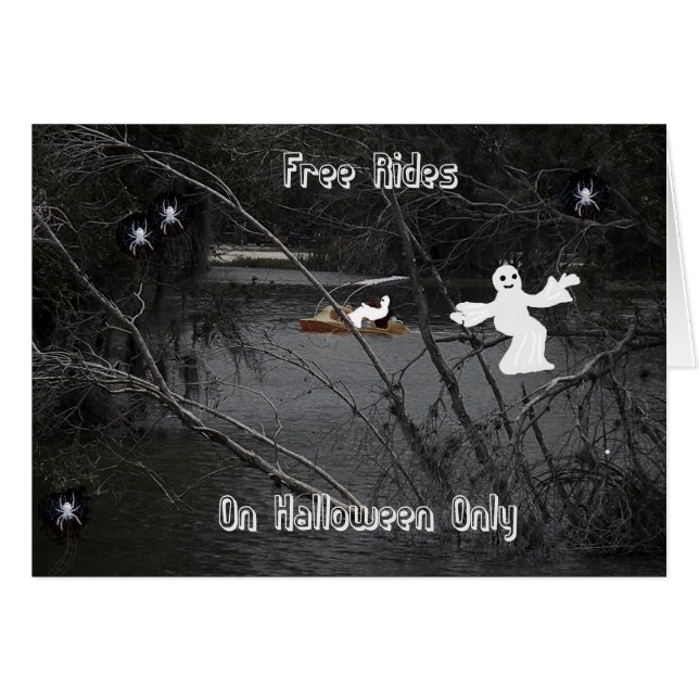 Tarjeta de Halloween, viajes gratis en espeluznant (Anverso (Horizontal))