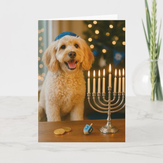 Tarjeta de Hanukkah de Goldendoodle (Anverso)