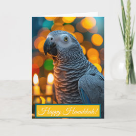 Tarjeta de Hanukkah de loro gris africano