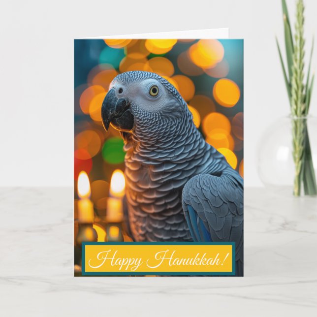 Tarjeta de Hanukkah de loro gris africano (Anverso)