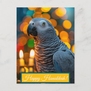 Tarjeta de Hanukkah del loro gris africano