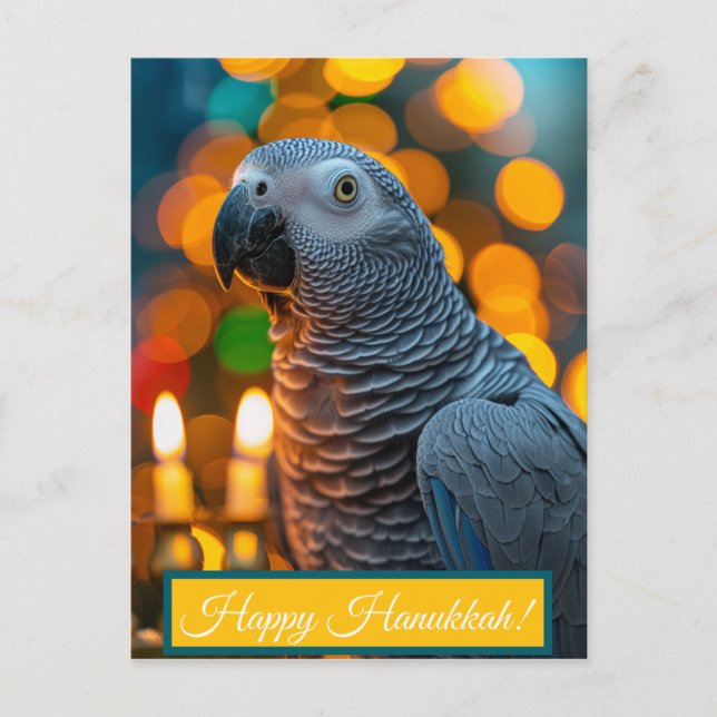 Tarjeta de Hanukkah del loro gris africano (Anverso)