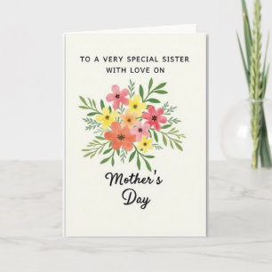 Tarjeta de hermana del día de la madre con acuarel