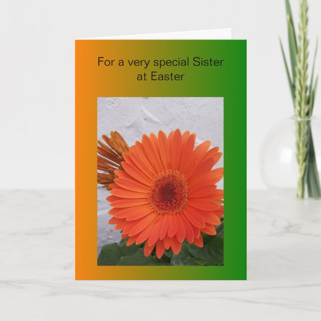 Tarjeta de hermana feliz de Pascua - Gerbera (Anverso)