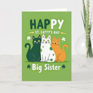 Tarjeta de Hermana Mayor de Gatos de Lunares Verde