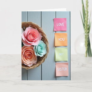 Tarjeta de hermana que dice Rosas te aman