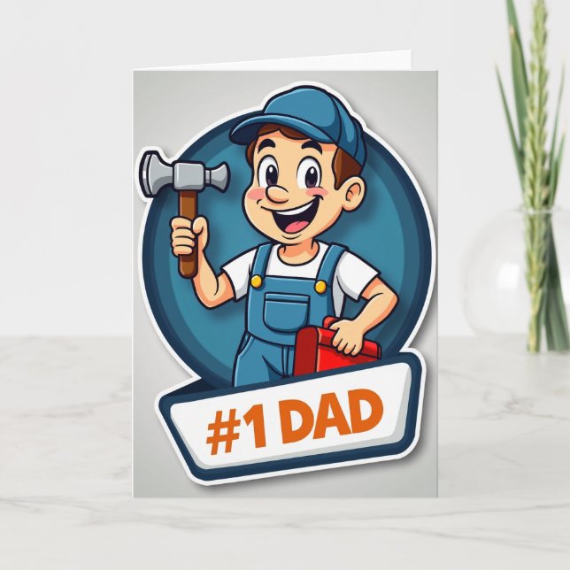 Tarjeta de héroe del Día del Padre de dibujos anim (Anverso)