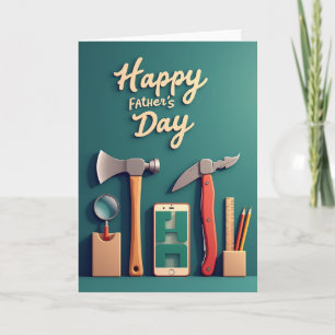 Tarjeta de herramientas del Día del Padre en cian