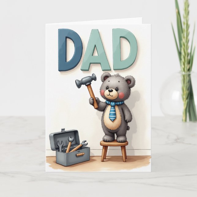 Tarjeta de herramientas Teal Dad Bear (Anverso)