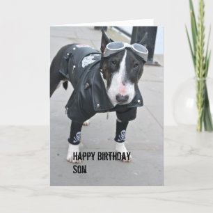 Tarjeta de hijo de cumpleaños feliz Bulldog gótico