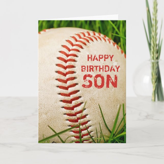 Tarjeta de hijo de cumpleaños feliz de béisbol (Anverso)