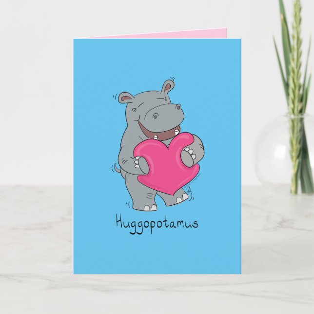 Tarjeta de hipopótamo del día de San Valentín azul (Anverso)