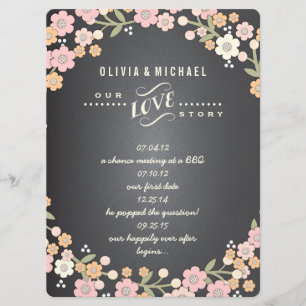 Tarjeta de historia de boda de corona floral de ja