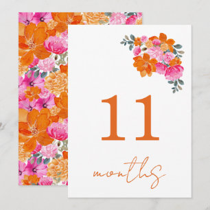 Tarjeta de hito de bebé de 11 meses rosa y naranja