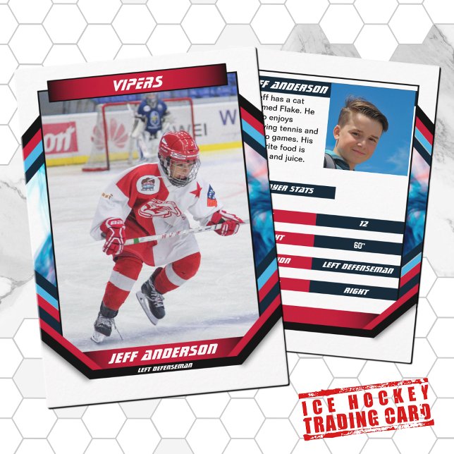 Tarjeta de hockey sobre hielo en blanco rojo Guay (Ice Hockey Trading Card: Dynamic design, bold colors. Ideal gift for young hockey fans!)