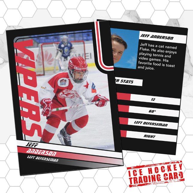Tarjeta de hockey sobre hielo en negro rojo dinámi (Proudly share youre kids' achievements with this red and black card)