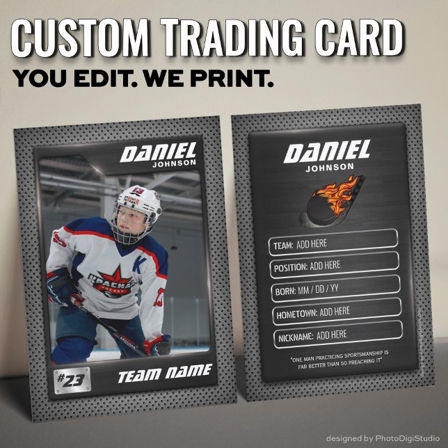 Tarjeta de hockey sobre hielo gráfico, tarjeta de  (Custom Hockey Trading Card, Red Graphite Player Card)