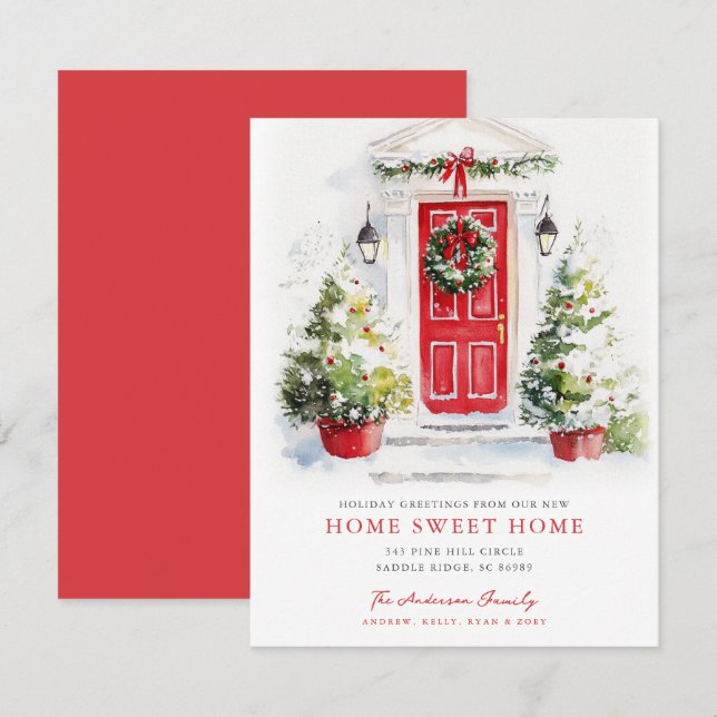 Tarjeta de Hogar Dulce Hogar con Puerta Roja Rústi (Anverso / Reverso)